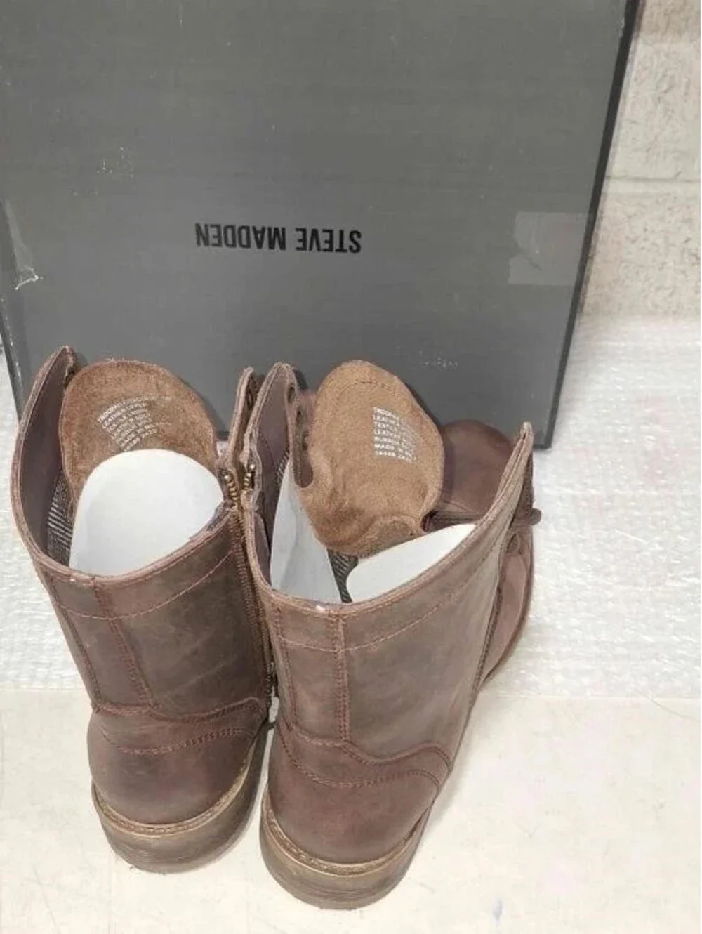Steve Madden mens Troopah-c Brown Boots Men’s 12 Combat Leather Shoes